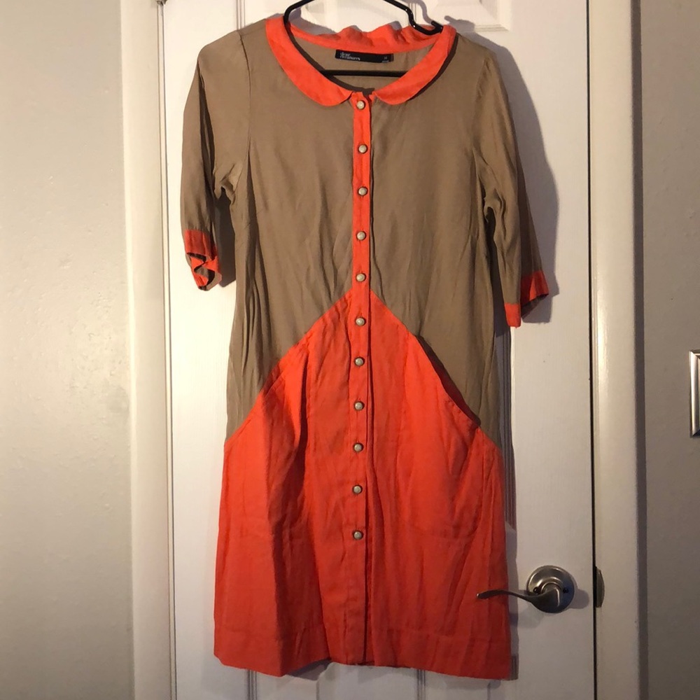 Dear Creatures orange and tan geometric dress